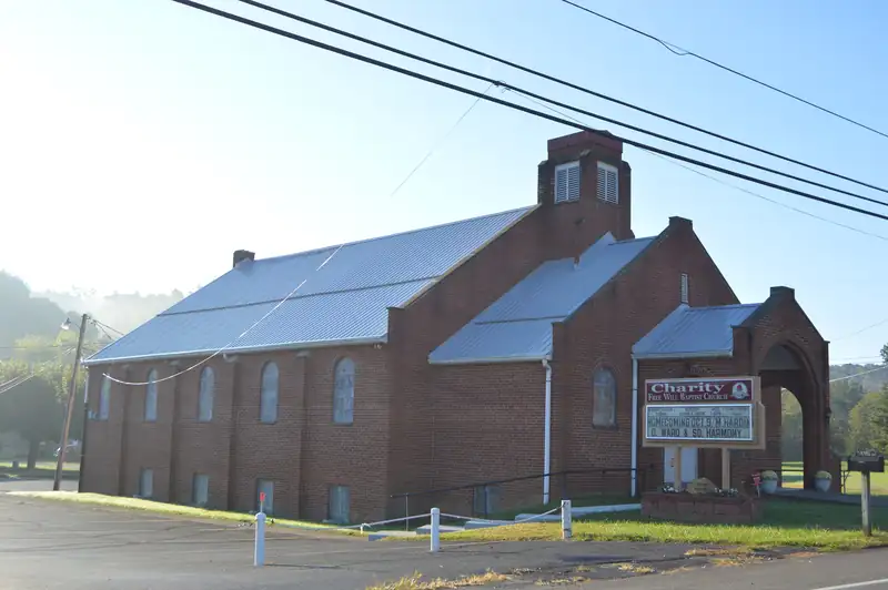 A brick church along State Route 139 in Clarktown, Ohio